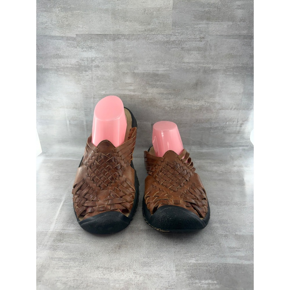 Keen Women Woven Leather Huarache Slide Sandals Brown Slip On Mules US10 EU40.5